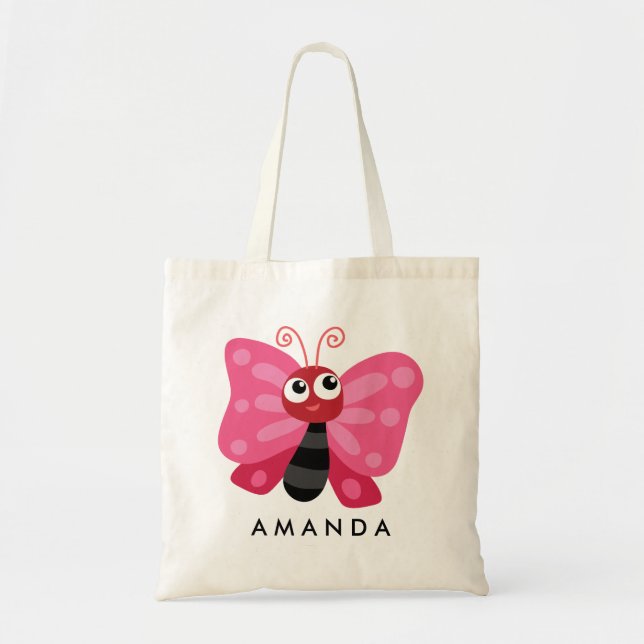 Bolso De Tela Mariposa rosa pequeña y linda añada tu nombre (Frente)