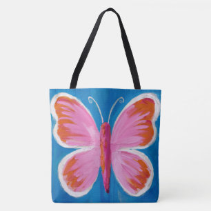 Bolso De Tela Mariposa rosa vibrante con fondo azul