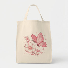 Bolso De Tela Mariposa rosa y flores
