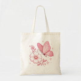Bolso De Tela Mariposa rosa y flores