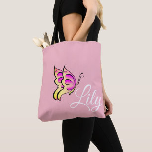 Bolso De Tela mariposa rosada - su nombre del niño del bebé