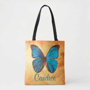 Bolso De Tela Mariposa tropical azul y turquesa de color Gem