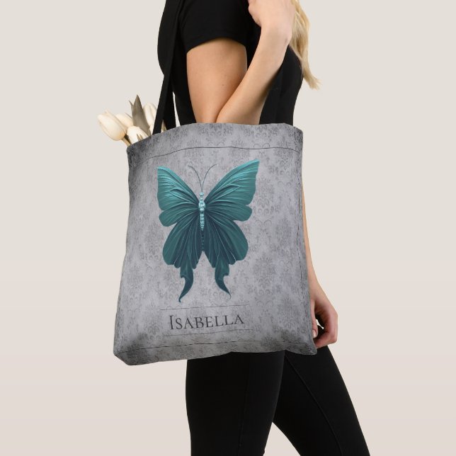 Bolso De Tela Mariposa verde azulada (Detalle)