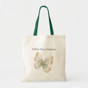 Bolso De Tela Mariposa Verde Crema Tostada  