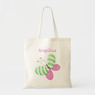 Bolso De Tela Mariposa verde rosada con nombre