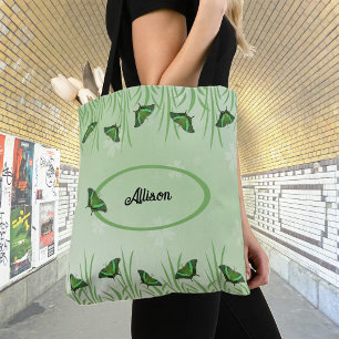 Bolso De Tela Mariposa verde sobre verde claro - personalizable