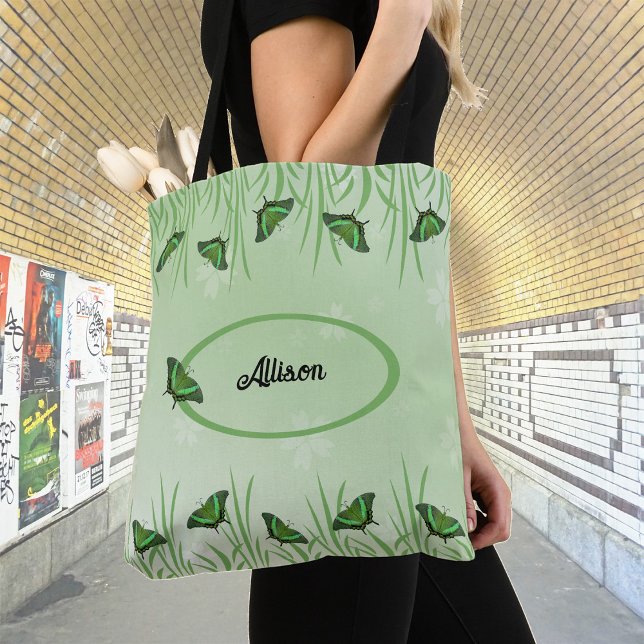 Bolso De Tela Mariposa verde sobre verde claro - personalizable (Subido por el creador)