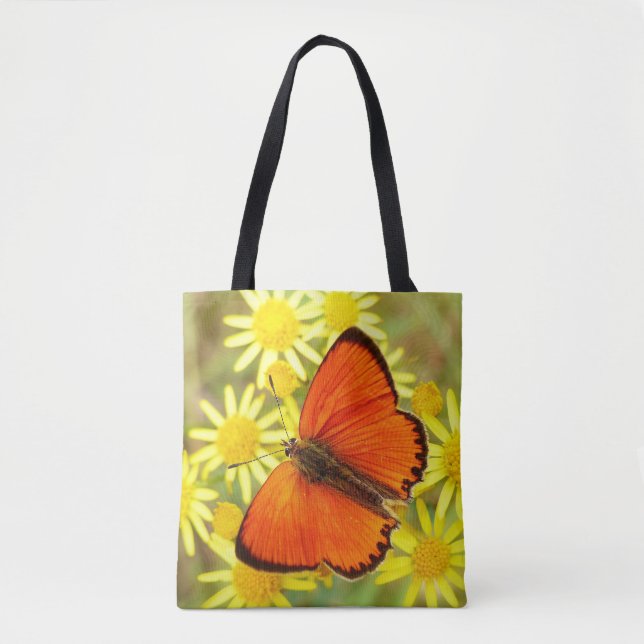 Bolso De Tela Mariposa Y Flores Alas naranjas (Anverso)
