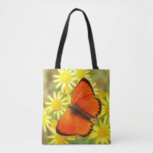 Bolso De Tela Mariposa y flores coas alas naranja