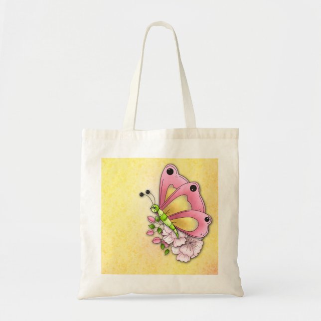 Bolso De Tela Mariposa y flores cortas (Frente)