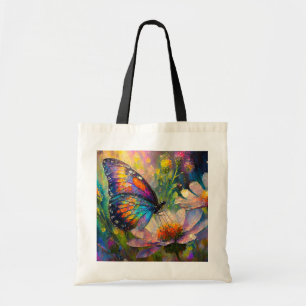 Bolso De Tela Mariposa y flores silvestres coloridas al amanecer