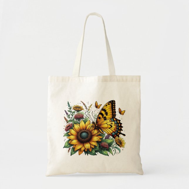 Bolso De Tela Mariposa y girasoles (Frente)