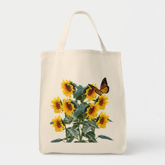 Bolso De Tela Mariposa y girasoles amarillos Algodón (Frente)
