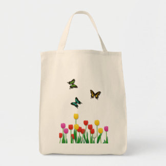 Bolso De Tela Mariposa y tulipanes