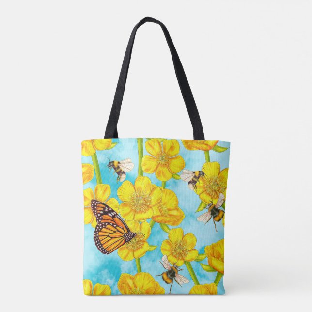 Bolso De Tela Mariposas, abejas y mariposas (Reverso)