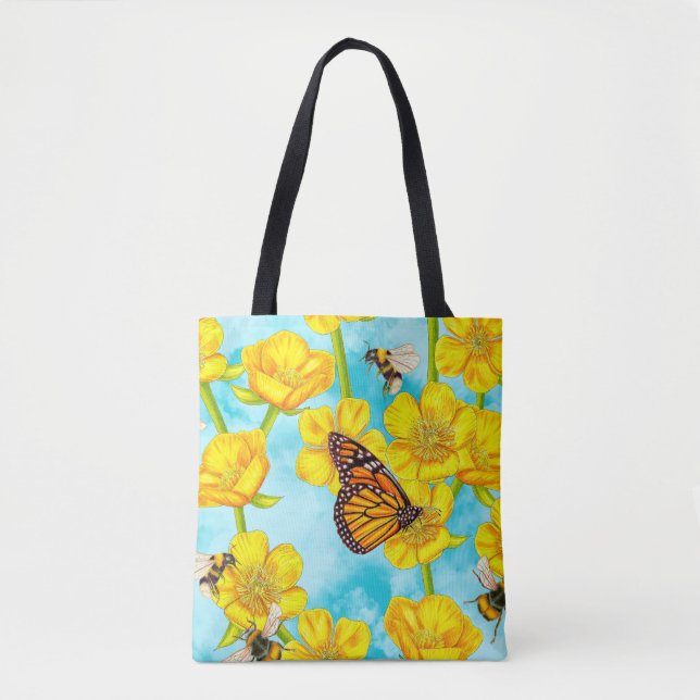 Bolso De Tela Mariposas, abejas y mariposas (Anverso)