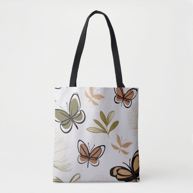 Bolso De Tela mariposas abstractas de arte de línea boho de moda (Anverso)