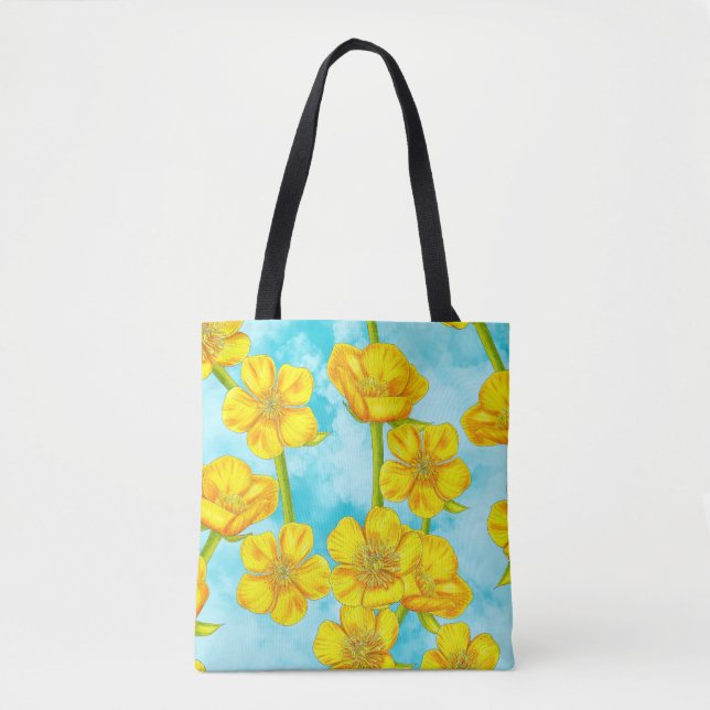 Bolso De Tela Mariposas amarillas delgadas sobre nubes (Anverso)