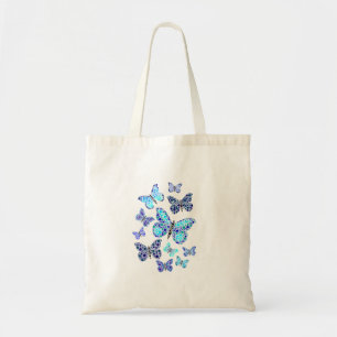 Bolso De Tela Mariposas Azules En Puntos