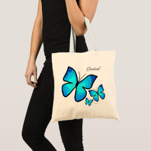 Bolso De Tela Mariposas azules pintadas a mano personalizadas