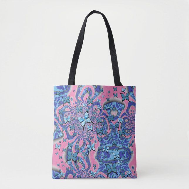 Bolso De Tela Mariposas azules sueño psicodélico (Anverso)
