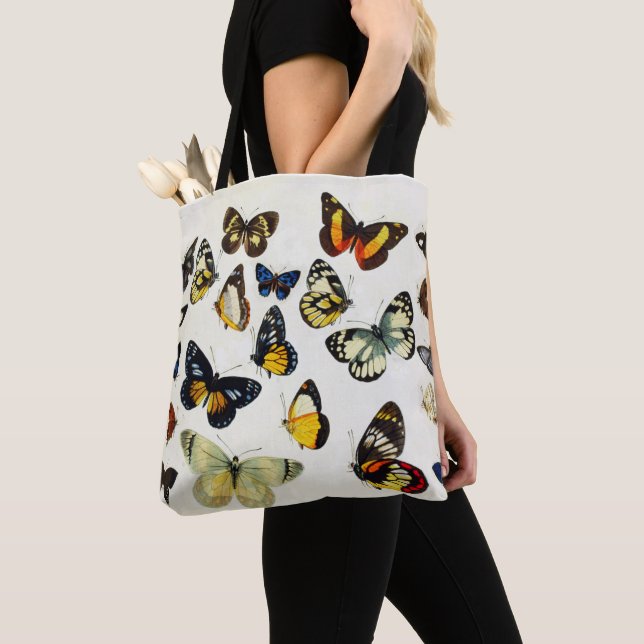 Bolso De Tela MARIPOSAS BLANCAS AZULES ROJAS DE BELLEZA Naturale (Detalle)