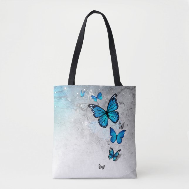 Bolso De Tela Mariposas color azul y plata (Anverso)