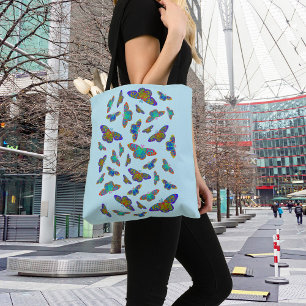 Bolso De Tela Mariposas coloridas en azul bebé