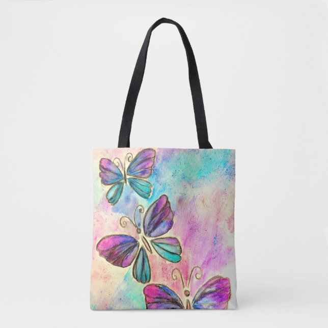 Bolso De Tela Mariposas Coloridas Volando Masa de Tote (Anverso)