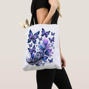 Bolso De Tela Mariposas de brillo cósmico blancas