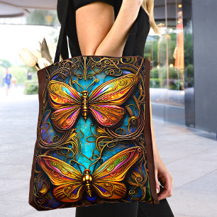 Bolso De Tela Mariposas de bronce en Aqua Blue