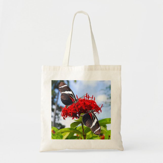 Bolso De Tela Mariposas de cebra con flores rojas (Frente)