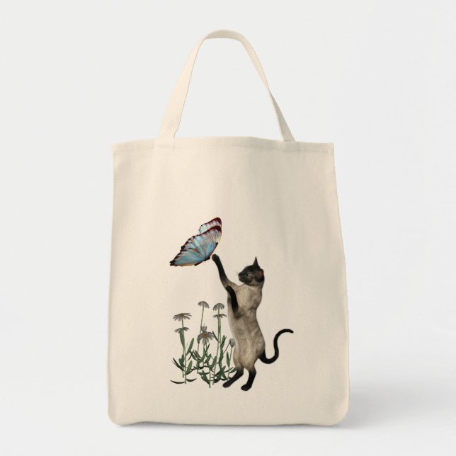 Bolso De Tela Mariposas de gatos siamesas daisy flores (Frente)