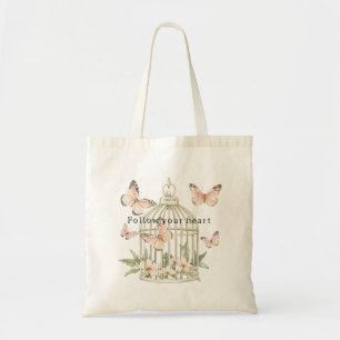 Bolso De Tela Mariposas de melocotón Jaula Floral