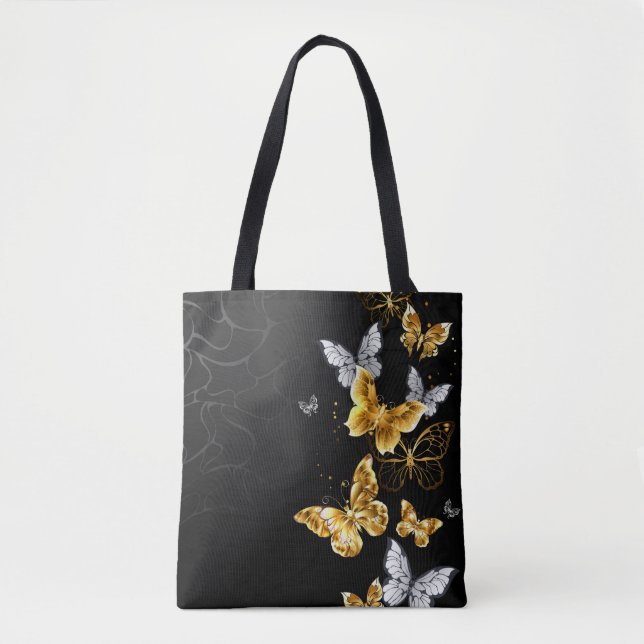 Bolso De Tela Mariposas doradas y blancas (Anverso)