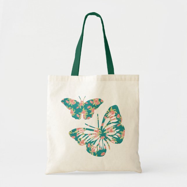 Bolso De Tela Mariposas florales de bonito (Frente)