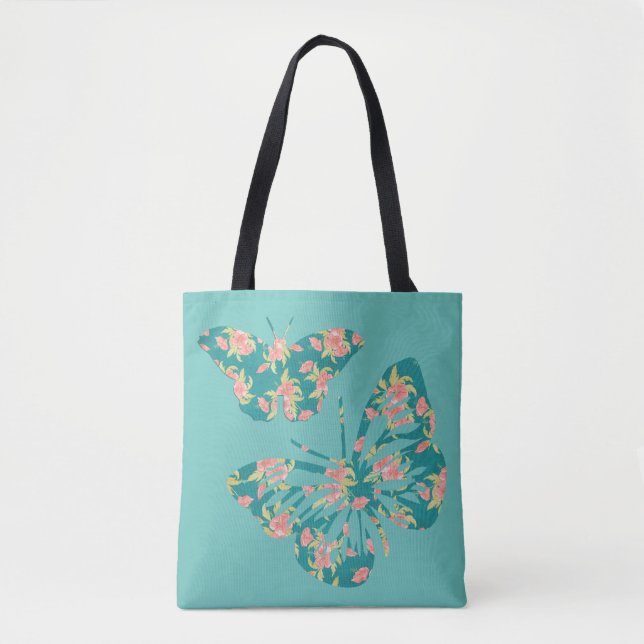 Bolso De Tela Mariposas florales de bonito (Anverso)