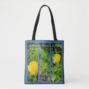 Bolso De Tela Mariposas, flores y helechos