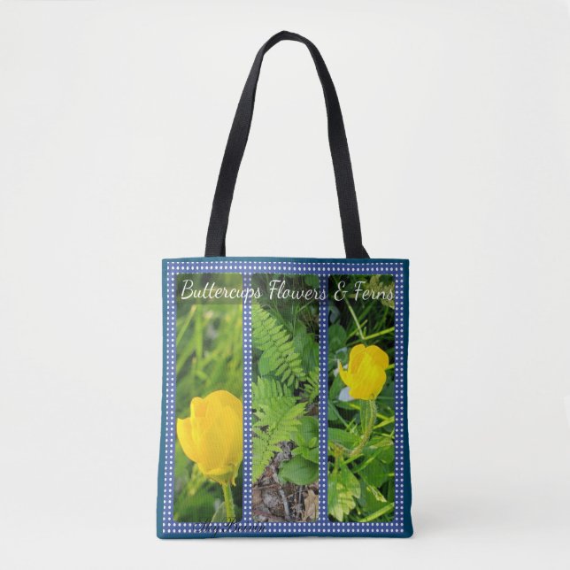 Bolso De Tela Mariposas, flores y helechos (Anverso)