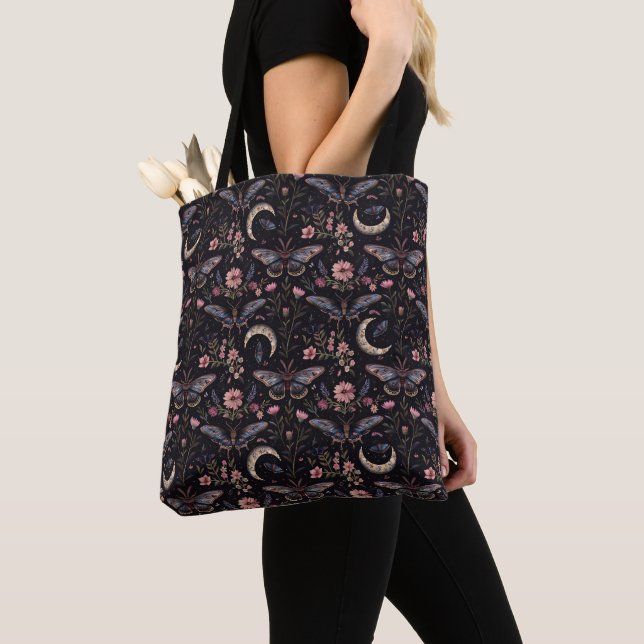 Bolso De Tela Mariposas Flores y Lunas Patrón Precioso (Detalle)