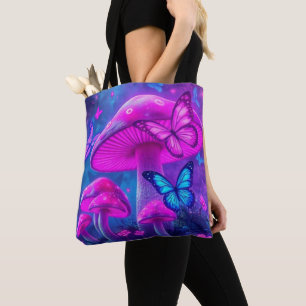 Bolso De Tela Mariposas, flores y meollo de hongos