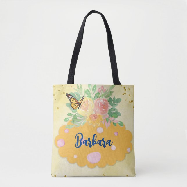 Bolso De Tela "Mariposas, flores y puntos" (Anverso)