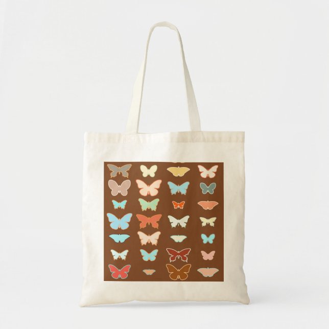 Bolso De Tela Mariposas, marrones, turquesas y corales (Frente)