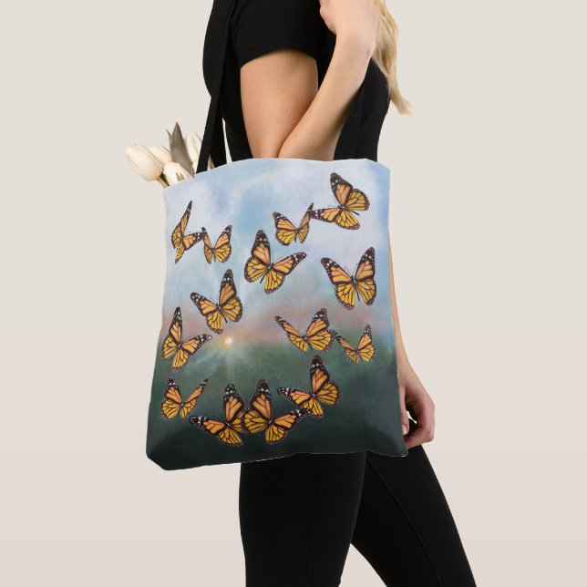 Bolso De Tela Mariposas monarcas en el diseño del amanecer (Detalle)