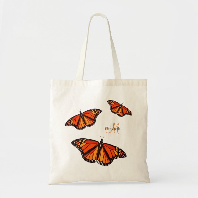 Bolso De Tela Mariposas monarcas monogramadas (Frente)