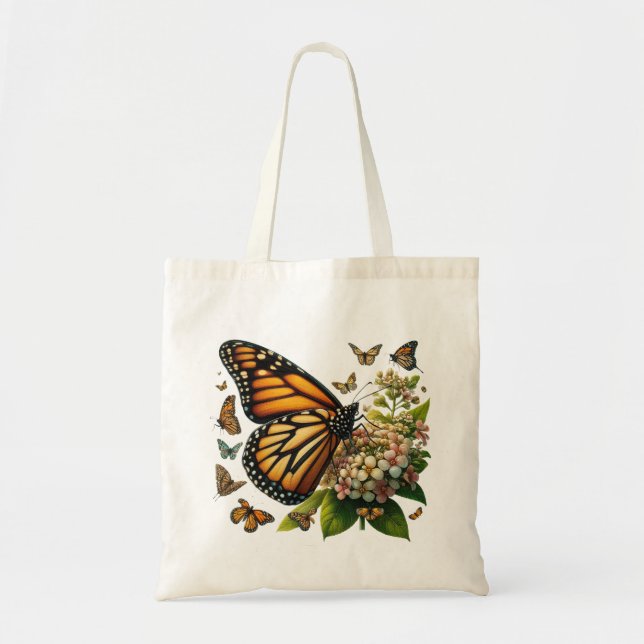 Bolso De Tela Mariposas monarcas Salvando Petales de flores (Frente)