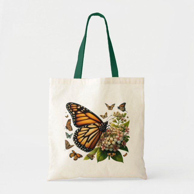 Bolso De Tela Mariposas monarcas Salvando Petales de flores (Frente)
