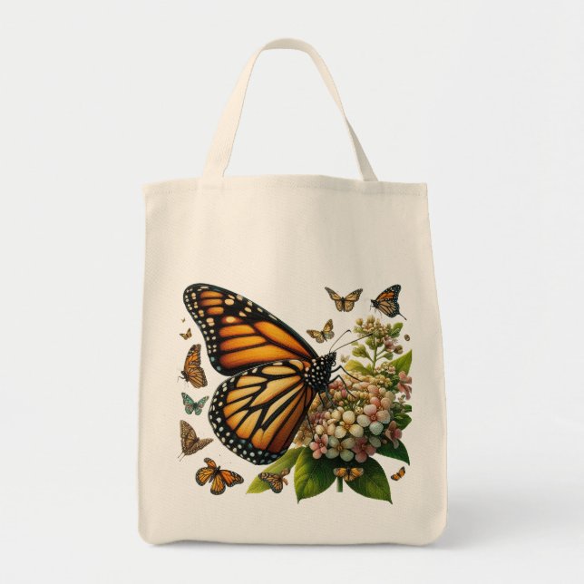 Bolso De Tela Mariposas monarcas Salvando Petales de flores (Frente)
