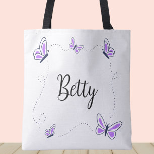 Bolso De Tela Mariposas moradas y blancas caprichosas