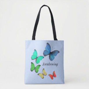 Bolso De Tela Mariposas Multicolores sobre Azul Claro